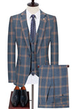 Blue Notched Lapel Slim Fit Plaid 3 Pieces Men's Prom Suits