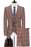 Blue Notched Lapel Slim Fit Plaid 3 Pieces Men's Prom Suits