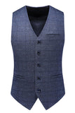 Dark Blue Plaid Notched Lapel 3 Pieces Men's Prom Suits