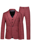 Dark Blue Plaid Notched Lapel 3 Pieces Men's Prom Suits
