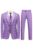 Violet Plaid Notched Lapel 3 Pieces Men's Prom Suits