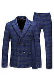 Blue Striped Peak Lapel 3 Pieces Men's Prom Suits