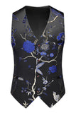 Blue Notched Lapel 3 Piece Jacquard Men's Prom Suits