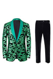 Green Jacquard Shawl Lapel 2 Pieces Men's Prom Suits