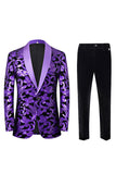 Green Jacquard Shawl Lapel 2 Pieces Men's Prom Suits