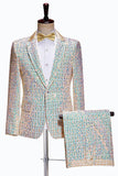Sparkly Champagne 2 Pieces Notched Lapel Men's Prom Suits with Sequins
