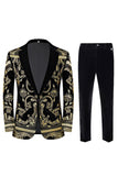 Golden Jacquard 2 Piece Notched Lapel Men's Prom Suits