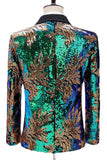 Sparkly Green and Blue One Button Shawl Lapel Men's Prom Blazer