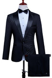 Sparkly Black 2 Pieces Peak Lapel Beaded One Button Men's Suits