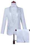 Sparkly White Shawl Lapel Slim Fit Beaded 2 Piece Men's Prom Suits