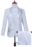 Sparkly White Shawl Lapel Slim Fit Beaded 2 Piece Men's Prom Suits