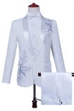 Sparkly White Shawl Lapel Slim Fit Beaded 2 Piece Men's Prom Suits