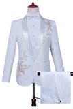 Sparkly White Shawl Lapel Slim Fit Beaded 2 Piece Men's Prom Suits