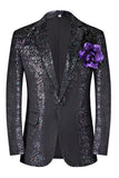Sparkly Black Floral Notched Lapel 2 Piece Men's Prom Suits