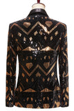 Sparkly Black and Golden Sequins Shawl Lapel Men's Prom Blazer