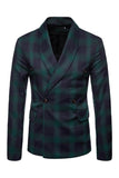 Navy Shawl Lapel Plaid Slim Fit Men's Prom Blazer