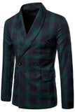 Navy Shawl Lapel Plaid Slim Fit Men's Prom Blazer