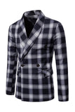 Navy Shawl Lapel Plaid Slim Fit Men's Prom Blazer