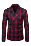 Navy Shawl Lapel Plaid Slim Fit Men's Prom Blazer