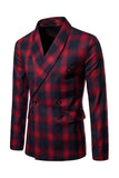 Navy Shawl Lapel Plaid Slim Fit Men's Prom Blazer