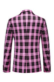 Red Vintage Notched Lapel Plaid Men's Prom Blazer