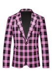 Red Vintage Notched Lapel Plaid Men's Prom Blazer