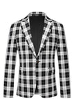 Red Vintage Notched Lapel Plaid Men's Prom Blazer
