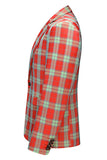 Red Vintage Notched Lapel Plaid Men's Prom Blazer