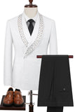 Sparkly White Shawl Lapel 2-Piece Men's Suits with Beading