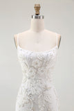 White Bodycon Spaghetti Straps Appliqued Homecoming Dress with Slit