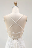 White Bodycon Spaghetti Straps Appliqued Homecoming Dress with Slit