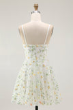 Green Floral A Line Spaghetti Straps Short Homecoming Dress