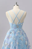 Blue Floral A Line Sequin Mini Homecoming Dress