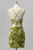 Green Bodycon Beaded Mini Homecoming Dress with 3D Flowers
