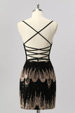 Black Bodycon Sequin Short Homecoming Dress with Lace Up Back