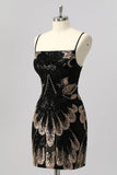 Black Bodycon Sequin Short Homecoming Dress with Lace Up Back