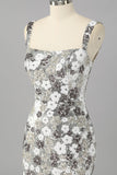 Sparkly Silver Floral Sequin Bodycon Mini Homecoming Dress with Slit