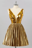 Golden Mirror Metallic A Line Short Homecoming Dress