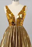 Golden Mirror Metallic A Line Short Homecoming Dress