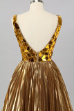 Golden Mirror Metallic A Line Short Homecoming Dress