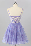Purple A Line Spaghetti Straps Corset Sequin Homecoming Dress