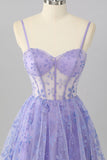 Purple A Line Spaghetti Straps Corset Sequin Homecoming Dress