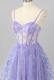 Purple A Line Spaghetti Straps Corset Sequin Homecoming Dress