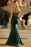 Sparkly Dark Green Mermaid Corset Long Formal Dress with Rhinestones