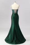 Sparkly Dark Green Mermaid Corset Long Formal Dress with Rhinestones