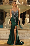 Sparkly Dark Green Mermaid Corset Long Formal Dress with Rhinestones