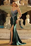 Sparkly Dark Green Mermaid Corset Long Formal Dress with Rhinestones