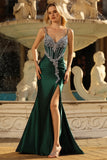 Sparkly Dark Green Mermaid Corset Long Formal Dress with Rhinestones