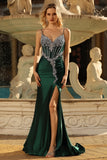 Sparkly Dark Green Mermaid Corset Long Formal Dress with Rhinestones
