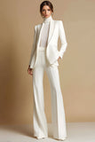 White 2 Piece Shawl Lapel Long Sleeves Business Suits with Pockets
